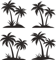 Tropical Palm Trees Silhouette Set Island Vacation Design