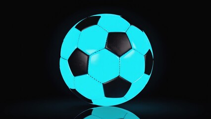 Obraz premium Glowing teal soccer ball on a black background. Detailed 3D rendering of a vibrant teal soccer ball