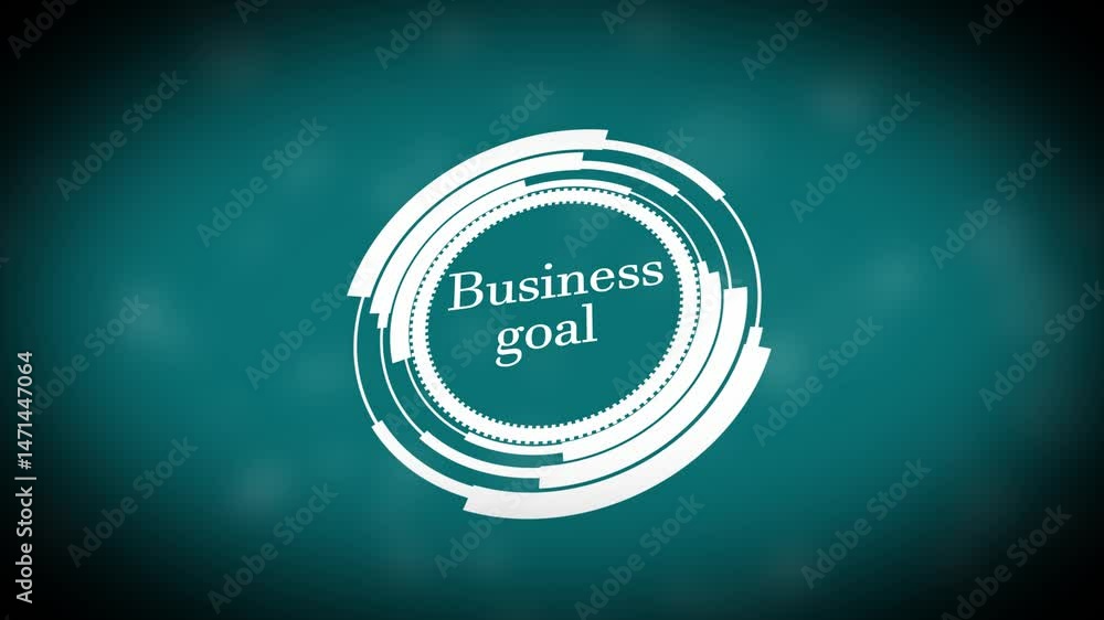 Poster business goal concept design illustration with dynamic circular graphics and text on teal background