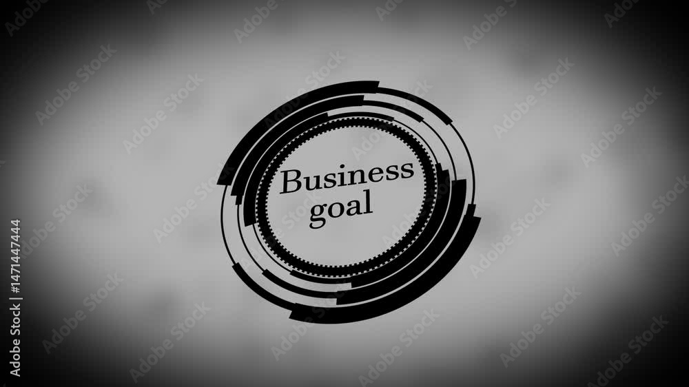 Poster animated business goal icon with modern circular design and text on a gradual gray background