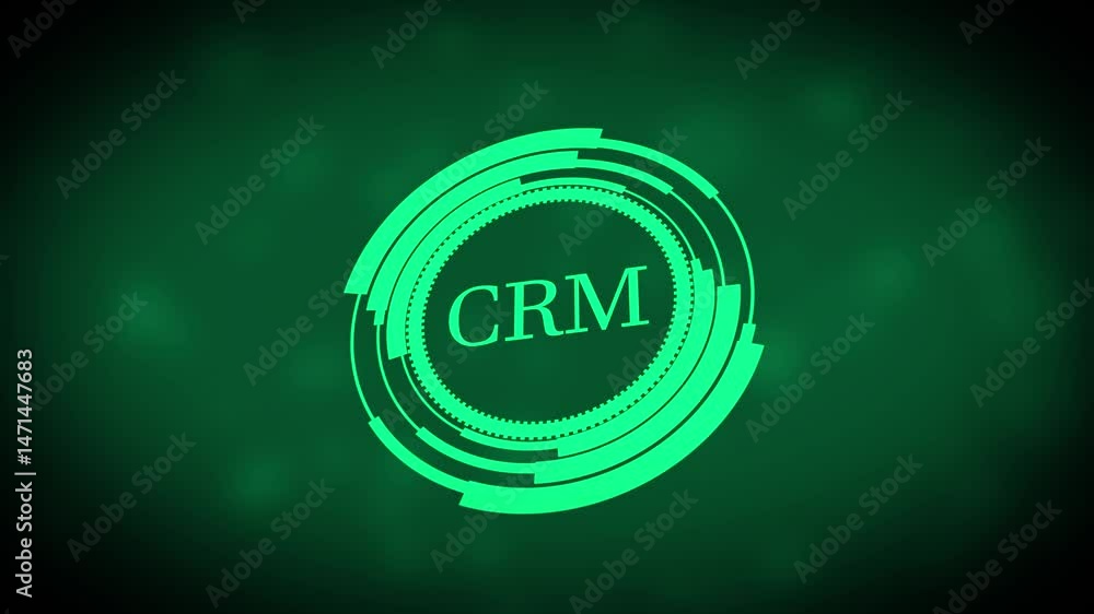Poster animated crm logo appearing on a gradient green background suitable for business and technology cont