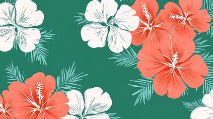 Hibiscus floral tropical pattern.