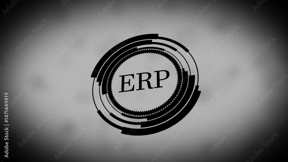 Poster erp enterprise resource planning concept visualized with futuristic design on abstract background
