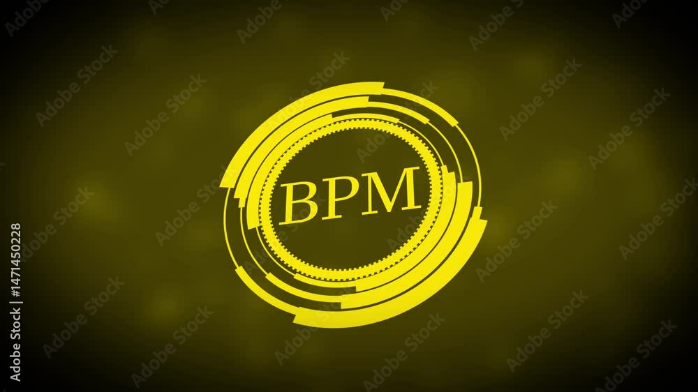 Poster abstract visualization of bpm concept in glowing yellow circle on dark background