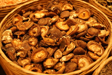 The dried mushrooms are in the basket