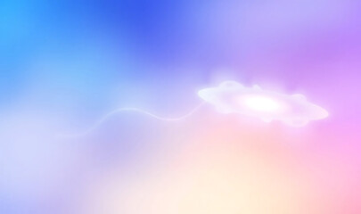 A pastel sky with a single cloud floating in the distance and soft color gradients blending together