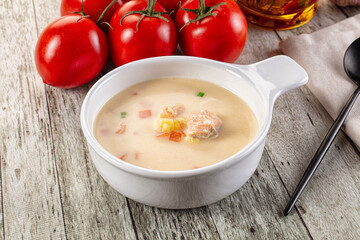Salmon white soup with salmon