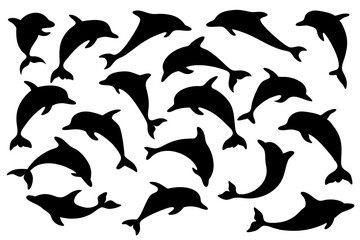 Obraz premium Set of Dolphin Silhouettes for Marine Themed Design, Logo and Branding Projects