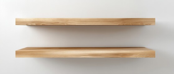 Two Floating Wooden Shelves on White Wall Interior Design Minimalist Style Home Decor Storage Solution Modern Living Space