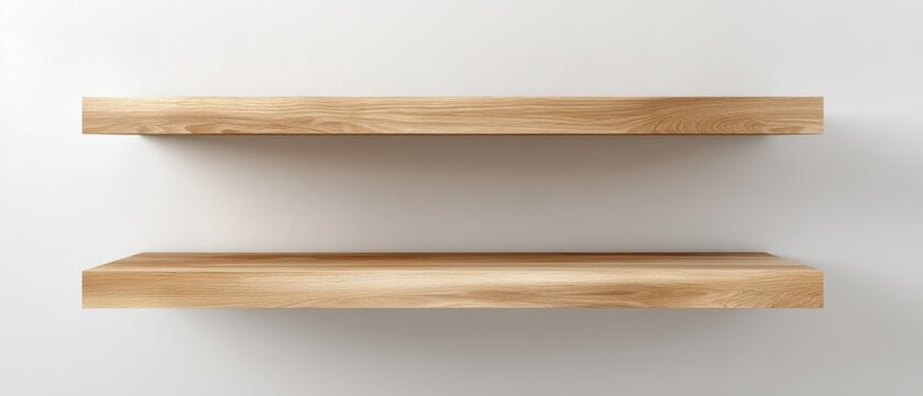 Two Floating Wooden Shelves on White Wall Interior Design Minimalist Style Home Decor Storage Solution Modern Living Space