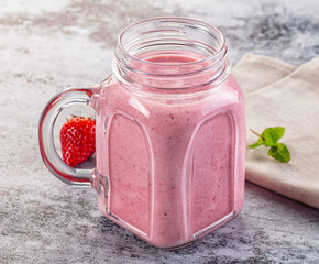 Strawberry smoothie milk shake glass