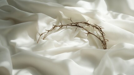 Crown of Thorns on White Fabric Holy Week Easter Lent Sacrifice Spirituality Faith Religion Hope