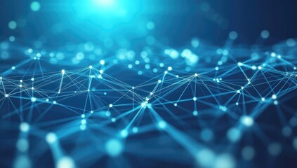 Obraz premium Abstract network visualization; interconnected nodes & lines, glowing, blue