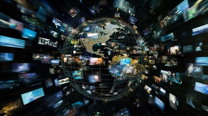 Global Digital Media Explosion Images Videos Worldwide Data Flow