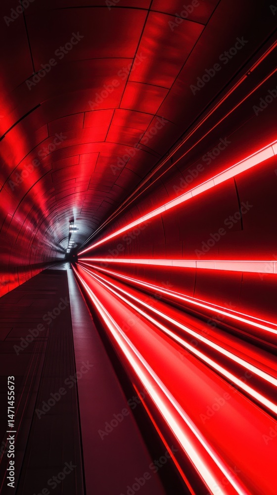 Aufkleber futuristic red tunnel perspective with linear lights in an underground setting for modern design or 