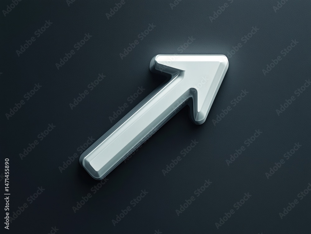 Poster metallic arrow pointing up and right on dark background studio shot symbol of growth and progress di