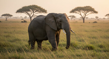 Obraz premium Majestic African Elephant in Golden Hour Savanna