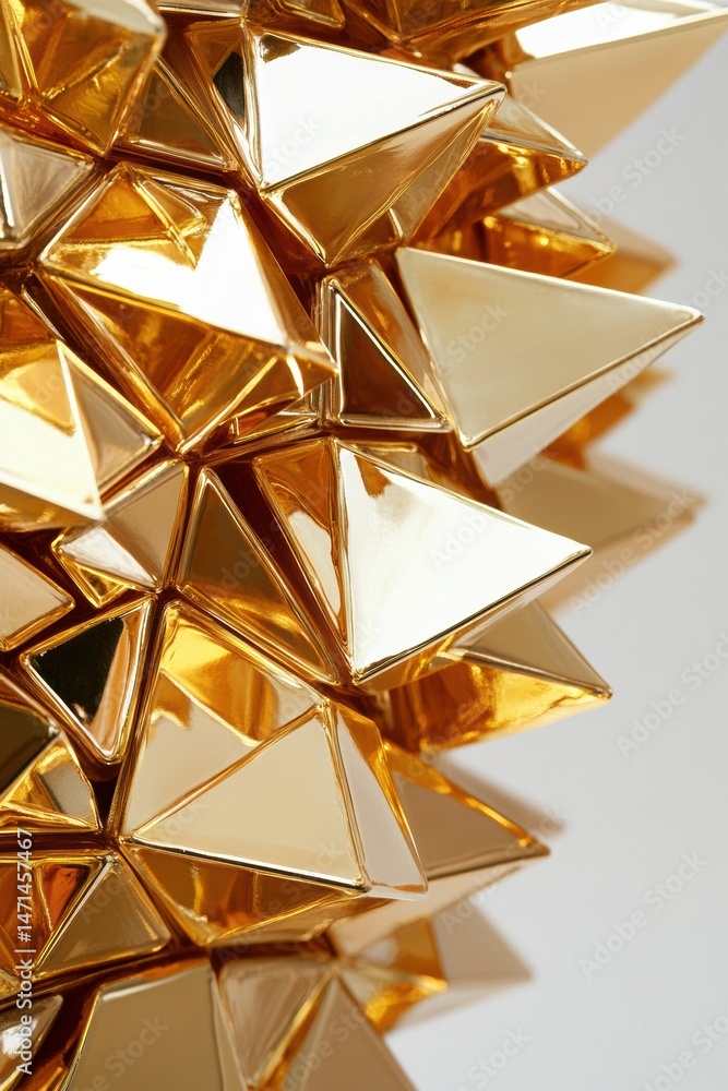 Poster abstract golden geometric sculpture close up shot with triangular shapes and reflective surfaces stu