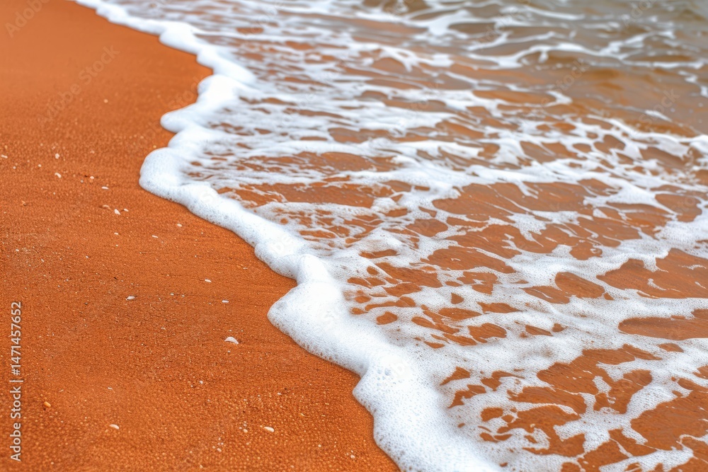 Poster waves lapping at a sandy beach shore with foam patterns.