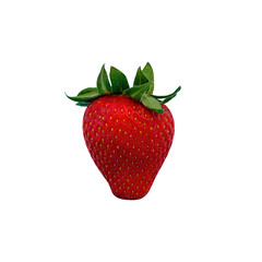 One red strawberry with green leaves. The isolation is on a transparent background in the PNG format.