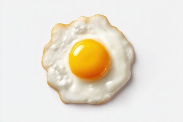 Deliciously Cooked Fried Egg Glowing Brightly on Clean White Surface Capturing the Essence of Simple Comfort Food and Culinary Delight in a Minimalist Style