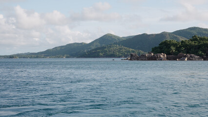 View from boat of Seychelles Curieuse island in January