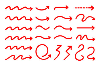 Simple pen hand-drawn arrow set vector red, vector illustration