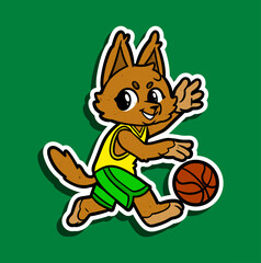 Cartoon Wolf Playing Basketball Sticker