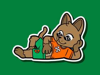 Cute Dog Character Sticker Illustration