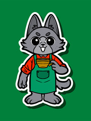Cute Cartoon Wolf Enjoying Coffee