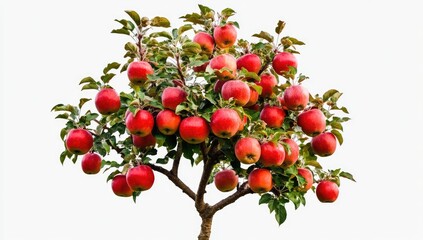 Obraz premium Abundant red apples laden on a small tree, isolated