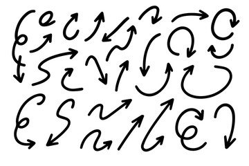 hand drawn arrows set black and white, vector illustration