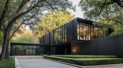 Fototapeta premium Side of home with coordinated neutral wall and structured plant bed