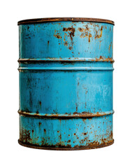 Obraz premium Rusty blue metal barrel with weathered texture, cut out - stock png.