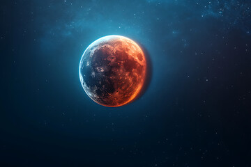Fototapeta premium Stunning celestial view of a partially illuminated moon against a deep blue starry background
