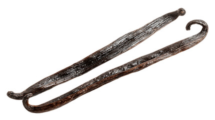 Two Dark Brown Vanilla Beans on Transparent Background, PNG