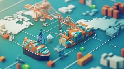 Obraz premium Global Trade and Logistics Network: A Visual Representation of International Shipping and Commerce