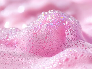 Pink iridescent foam with bubbly texture