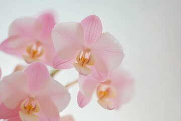 Close up of light pink orchid blossoms for botanical studies and floral design projects.