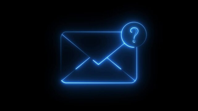 Message and question mark icon animation by blue glowing neon lines on black background Glowing Neon question mark Icon, Symbol of Alerts and Updates, HD Video Motion Graphic Animation .