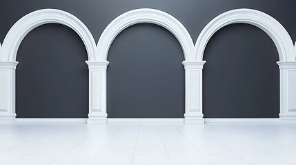 Three elegant white arches on a dark gray wall.