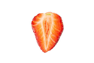 macro of sliced fresh red strawberry isolated on white isolated on white or transparent png