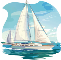 travel, illustration, nautical, boat, vector, vacation, sea, ocean, drawing, yacht, summer, sailboat, wave, marine, holiday, sail, water, landscape, seascape, design, yachting, tourism, ship, nature, 