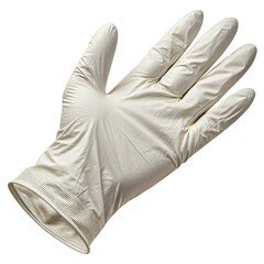 A disposable latex glove, commonly used for hygiene and protection in medical and cleaning environments.