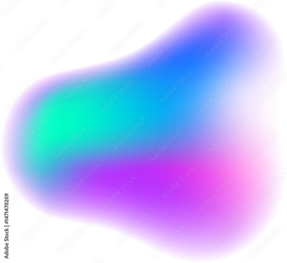 Poster gradient blurred shape. colored fluid liquid element. blue and pink soft blob. holographic gradation