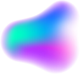 Gradient blurred shape. Colored fluid liquid element. Blue and pink soft blob. Holographic gradation spot. Vibrant organic figure with aura.