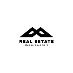 Modern Minimalist Real Estate Logo, Black Geometric Roof Symbol for Property and Construction Branding