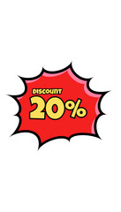 20% discount graphic, comic style isolated on white background (original illustration, not AI generated)