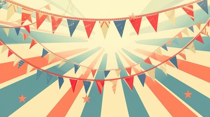 Obraz premium Flag Day Warm Background: Red Flags Bathed in Warmth, Spreading a Cozy Portrait of the Blending of Golden Glows and Flag Passion