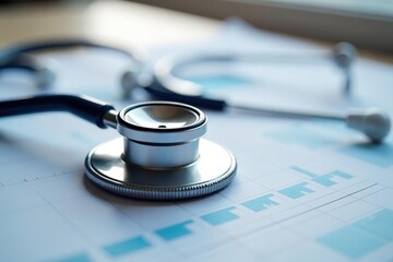 Close-up of a stethoscope on a doctor's medical chart , medical practice, blood pressure